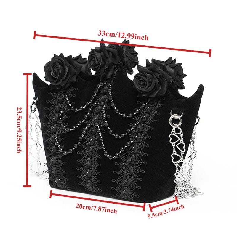 EVA LADY Women's Gothic Rose Beaded Chained Bag Black
