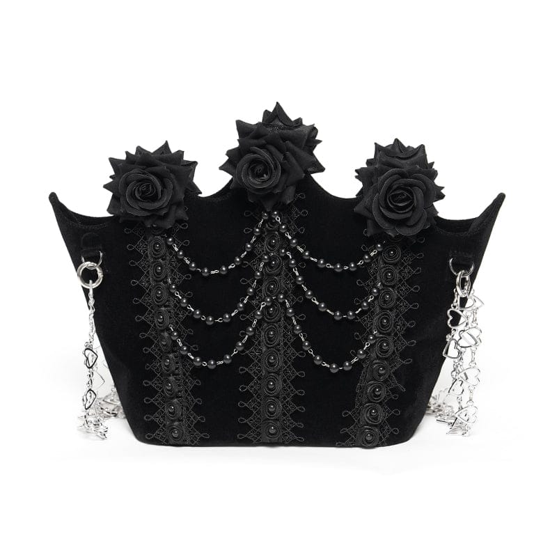 EVA LADY Women's Gothic Rose Beaded Chained Bag Black
