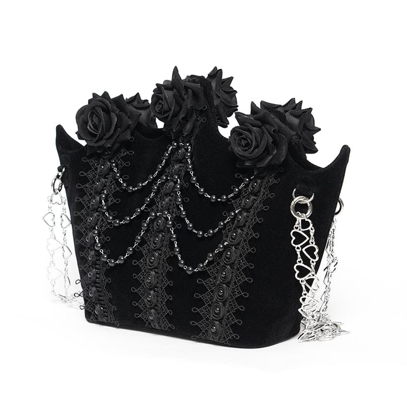 EVA LADY Women's Gothic Rose Beaded Chained Bag Black