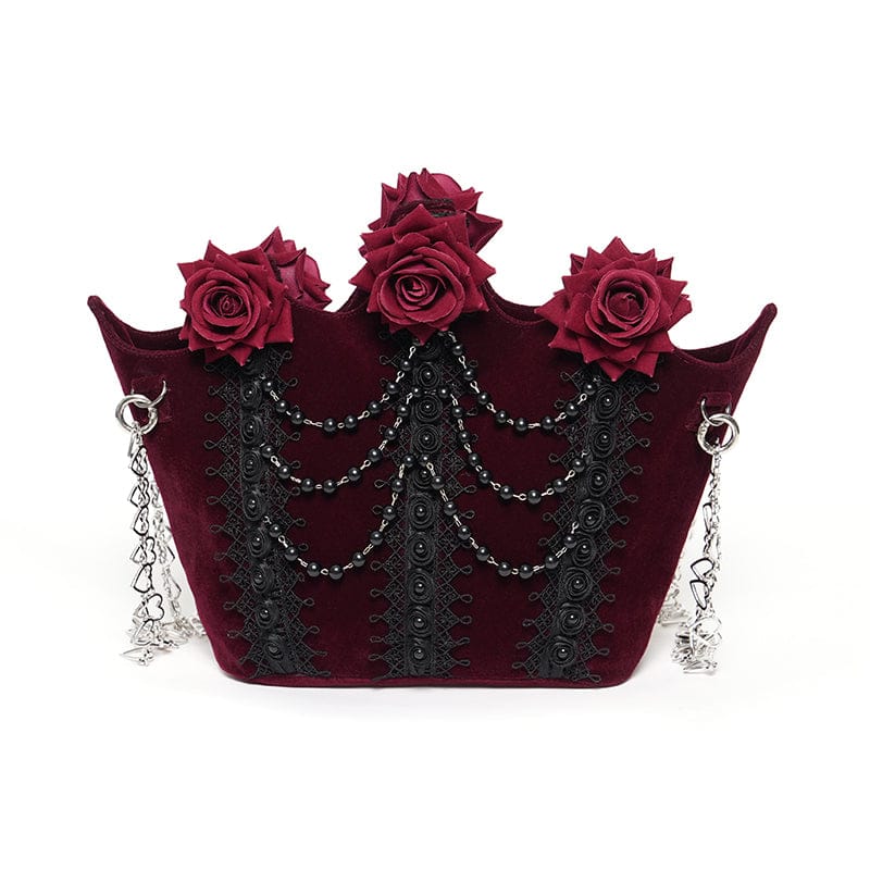 EVA LADY Women's Gothic Rose Beaded Chained Bag Red