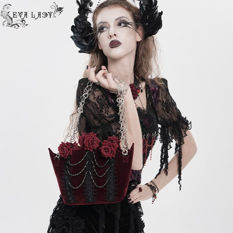 EVA LADY Women's Gothic Rose Beaded Chained Bag Red