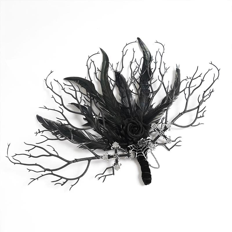 EVA LADY Women's Gothic Rose Feather Dendritic Fan