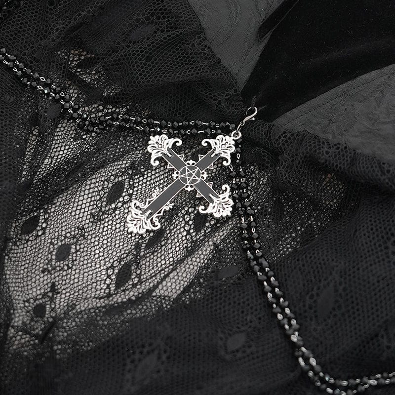 EVA LADY Women's Gothic Rose Heart Lace Splice Halterneck Shirt Black