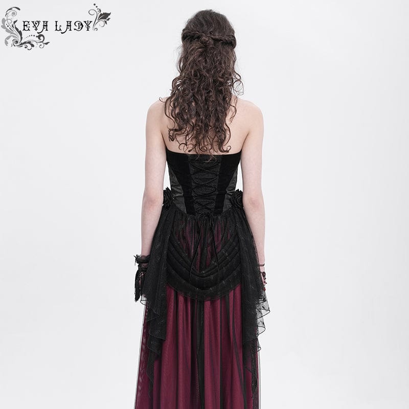 EVA LADY Women's Gothic Rose Heart Lace Splice Halterneck Shirt Black