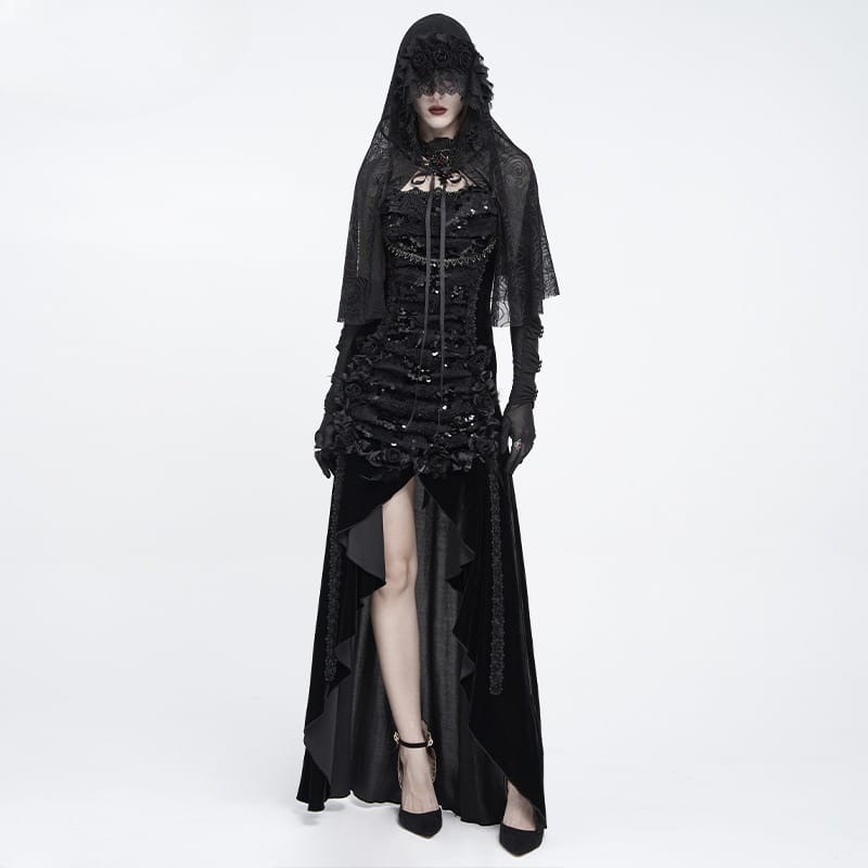 EVA LADY Women's Gothic Rose Hooded Mesh Cape