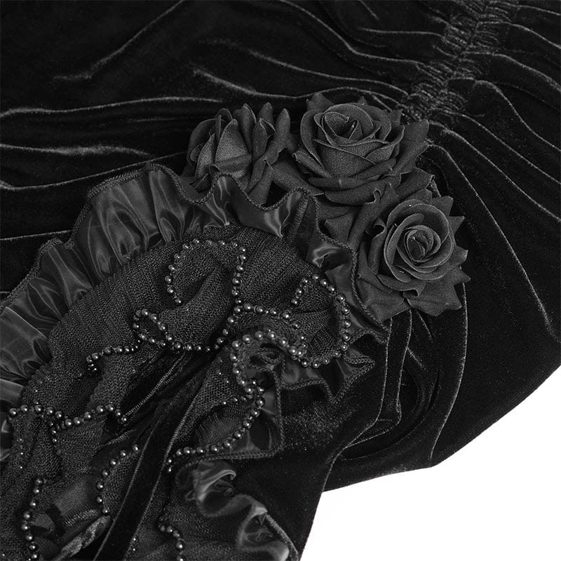 EVA LADY Women's Gothic Rose Lace-up Irregular Hem Skirt Black