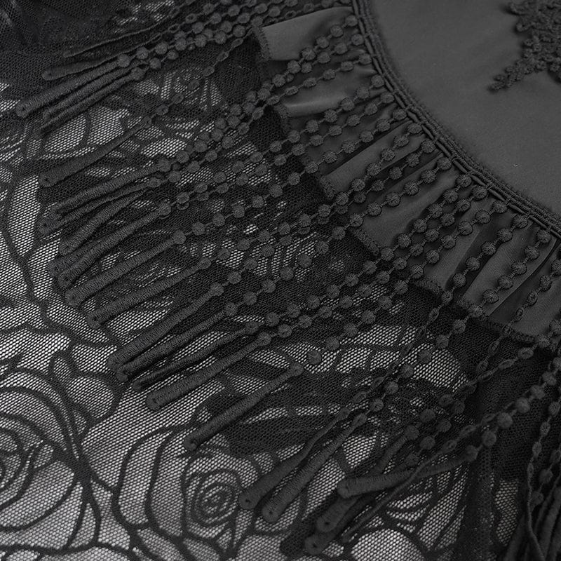 EVA LADY Women's Gothic Rose Mesh Splice High/Low Skirt