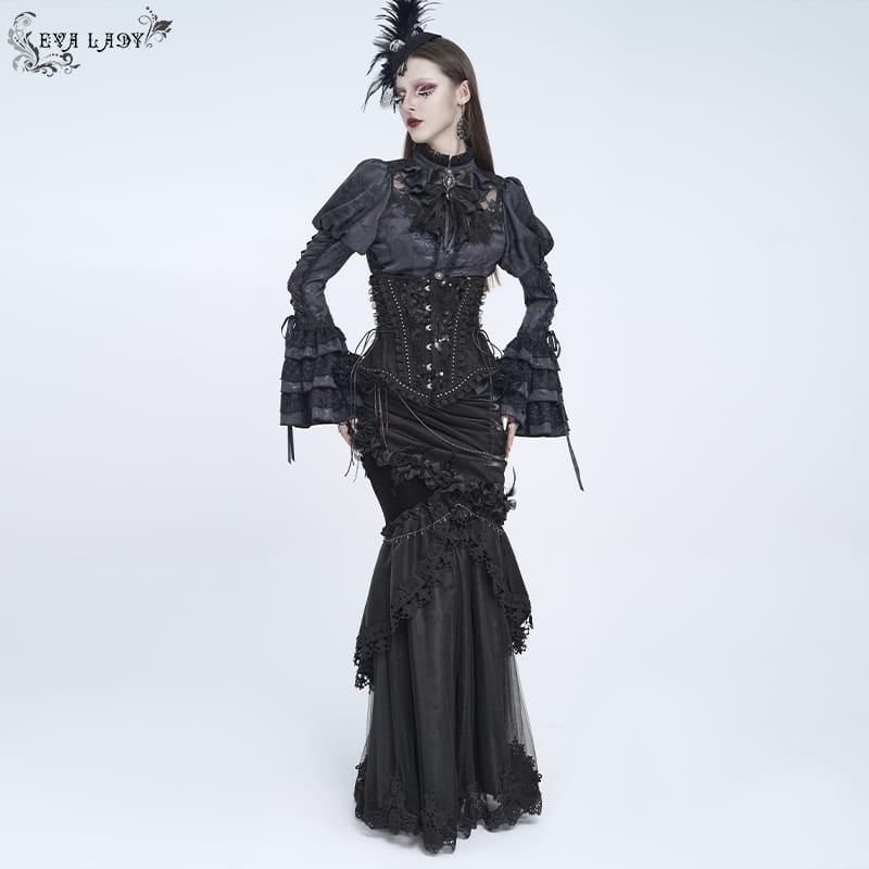 EVA LADY Women's Gothic Rose Ruffle Front Busk Lace‑up Underbust Corset