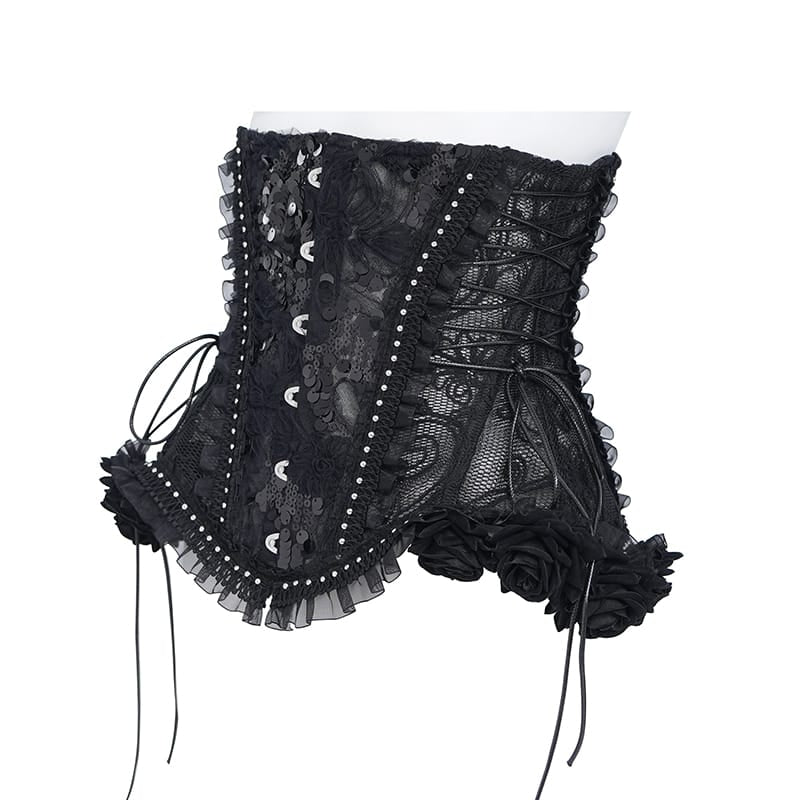 EVA LADY Women's Gothic Rose Ruffle Front Busk Lace‑up Underbust Corset