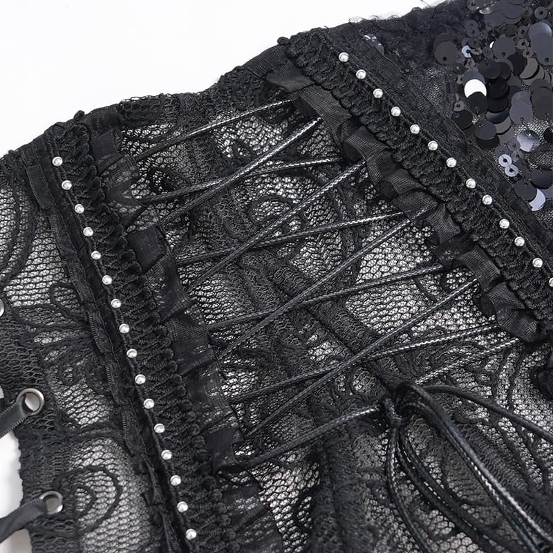 EVA LADY Women's Gothic Rose Ruffle Front Busk Lace‑up Underbust Corset