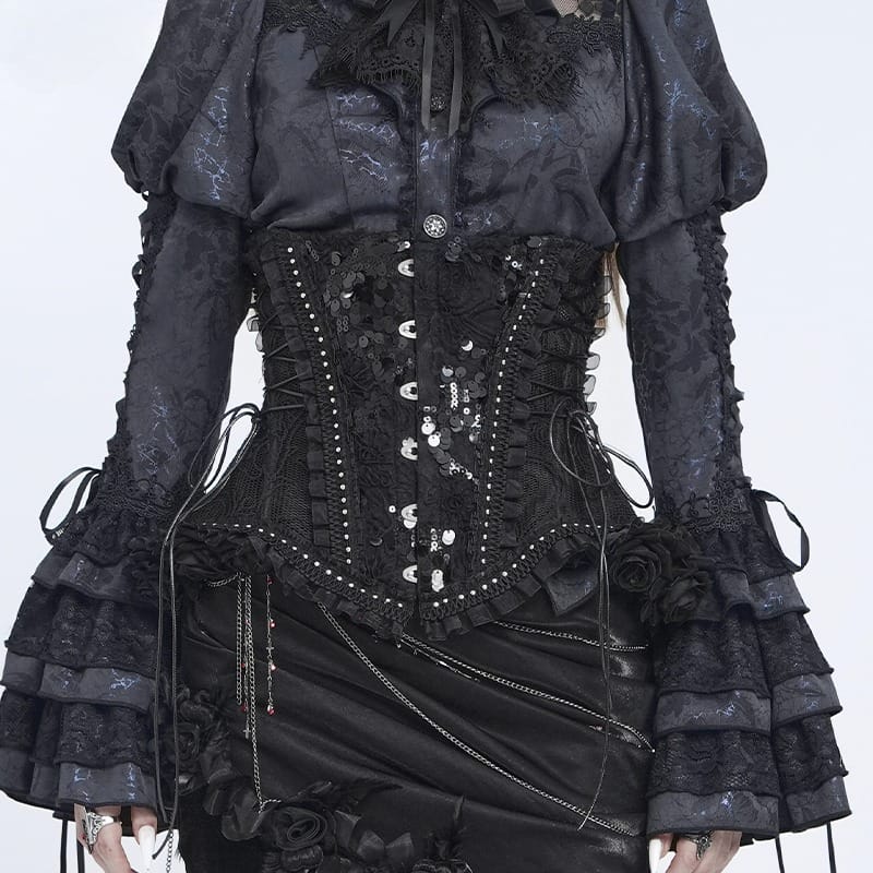 EVA LADY Women's Gothic Rose Ruffle Front Busk Lace‑up Underbust Corset