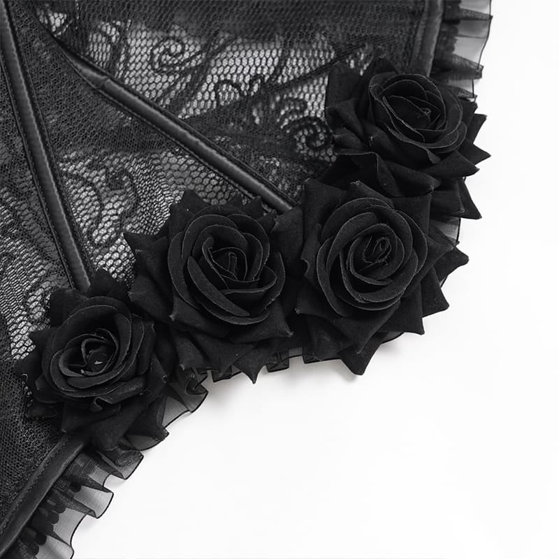 EVA LADY Women's Gothic Rose Ruffle Front Busk Lace‑up Underbust Corset