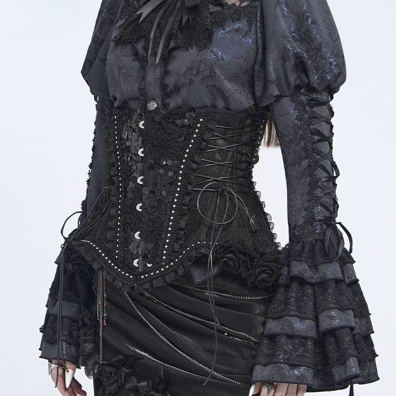 EVA LADY Women's Gothic Rose Ruffle Front Busk Lace‑up Underbust Corset