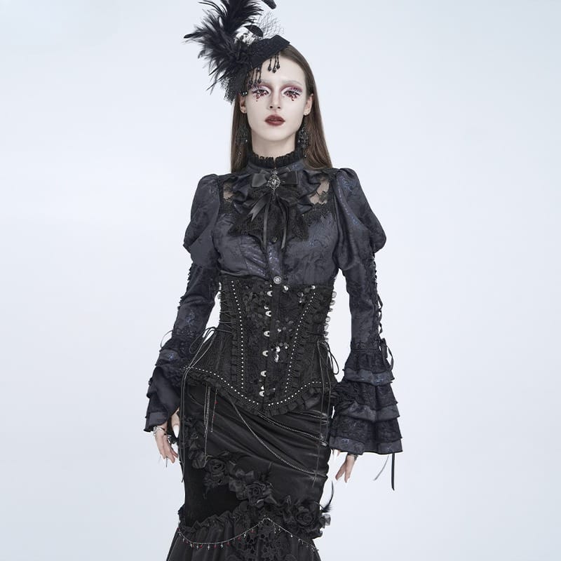 EVA LADY Women's Gothic Rose Ruffle Front Busk Lace‑up Underbust Corset