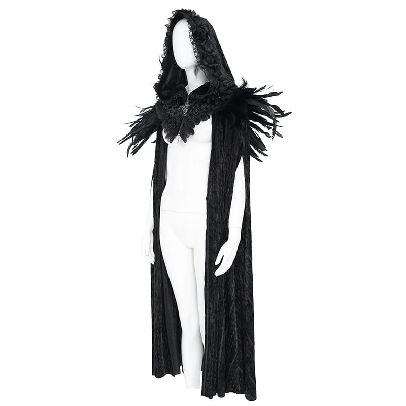 EVA LADY Women's Gothic Rose Ruffle Tassel Flare Sleeve Velvet Cape