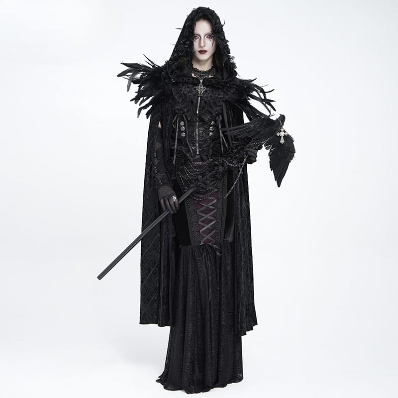 EVA LADY Women's Gothic Rose Ruffle Tassel Flare Sleeve Velvet Cape