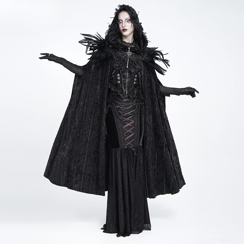 EVA LADY Women's Gothic Rose Ruffle Tassel Flare Sleeve Velvet Cape