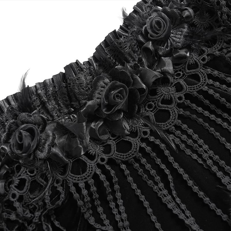 EVA LADY Women's Gothic Rose Ruffle Tassel Flare Sleeve Velvet Cape