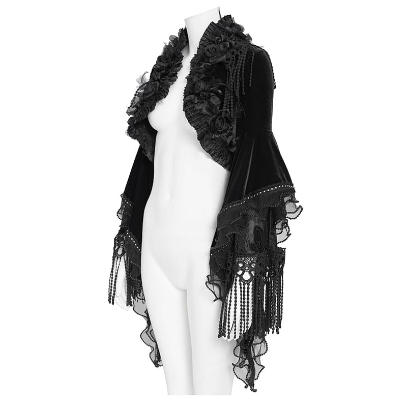 EVA LADY Women's Gothic Rose Ruffle Tassel Flare Sleeve Velvet Cape