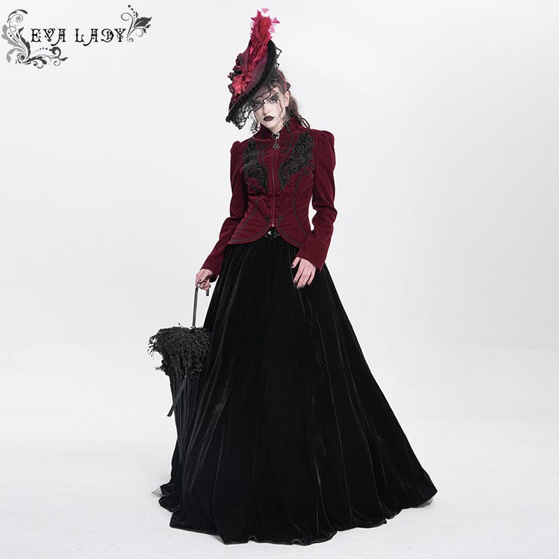 EVA LADY Women's Gothic Rose Ruffled Feathered Hat Black-red