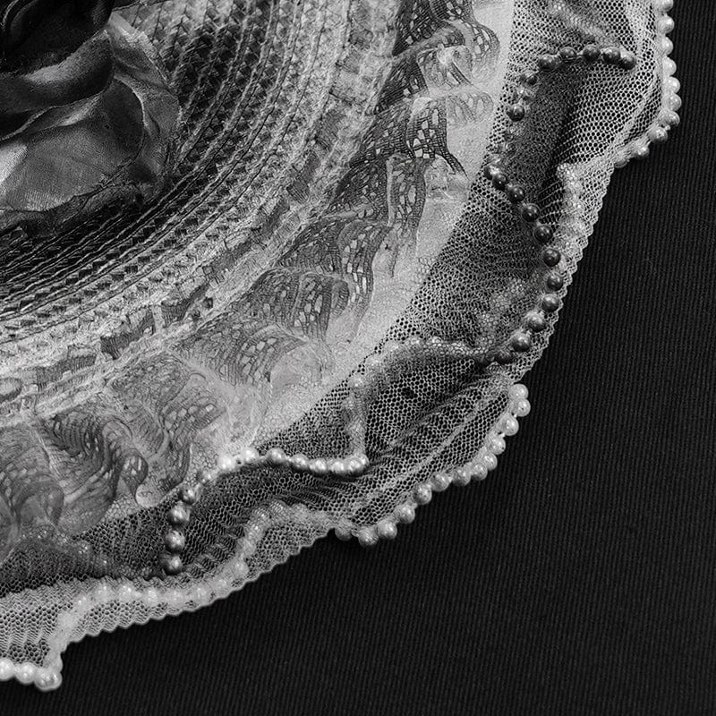 EVA LADY Women's Gothic Rose Ruffled Feathered Hat White-grey