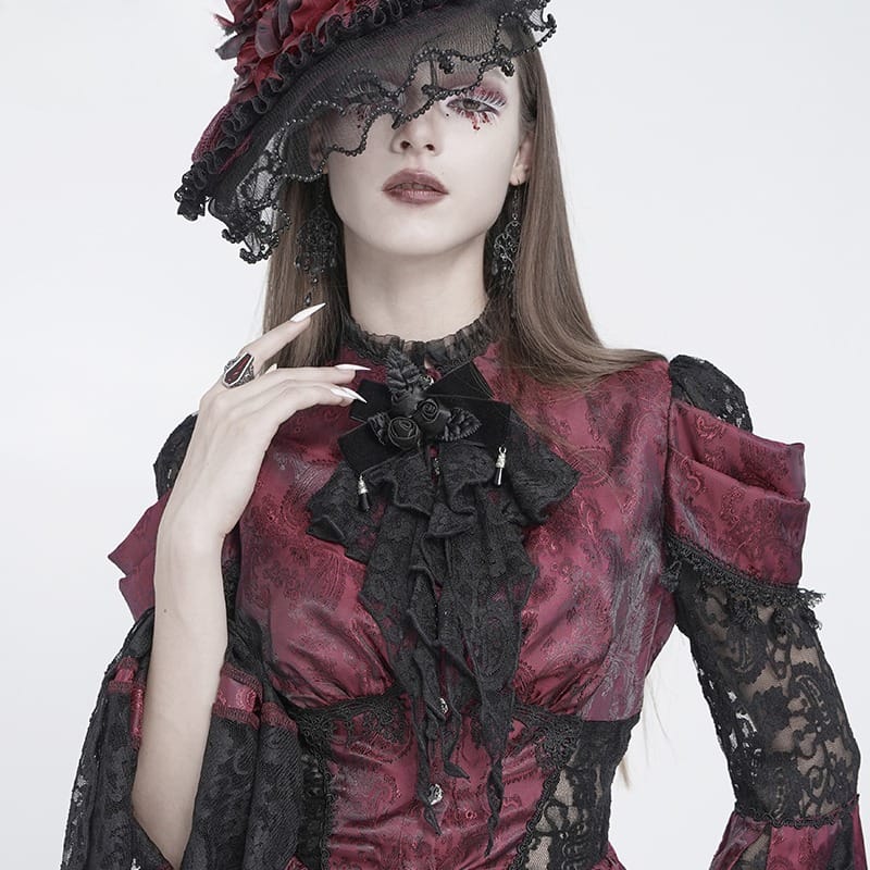 EVA LADY Women's Gothic Rose Ruffled Lace Jabot
