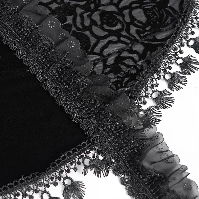 EVA LADY Women's Gothic Rose Ruffled Lace Trim Tassel Hooded Cape