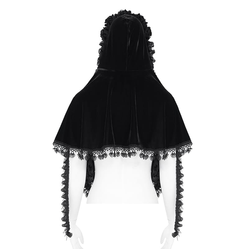EVA LADY Women's Gothic Rose Ruffled Lace Trim Tassel Hooded Cape