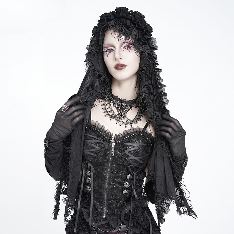 EVA LADY Women's Gothic Rose Ruffled Lace Trim Tassel Hooded Cape