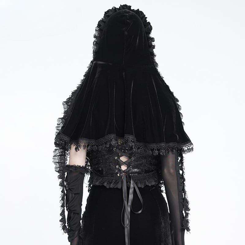 EVA LADY Women's Gothic Rose Ruffled Lace Trim Tassel Hooded Cape