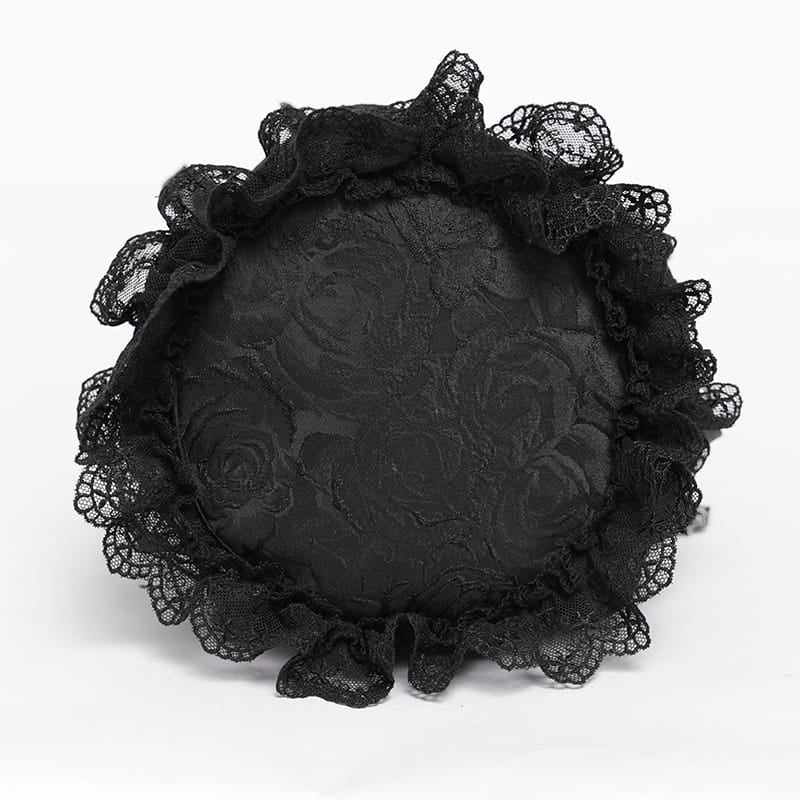 EVA LADY Women's Gothic Rose Skull Lace Ruffle Drawstring Pouch Handbag Black