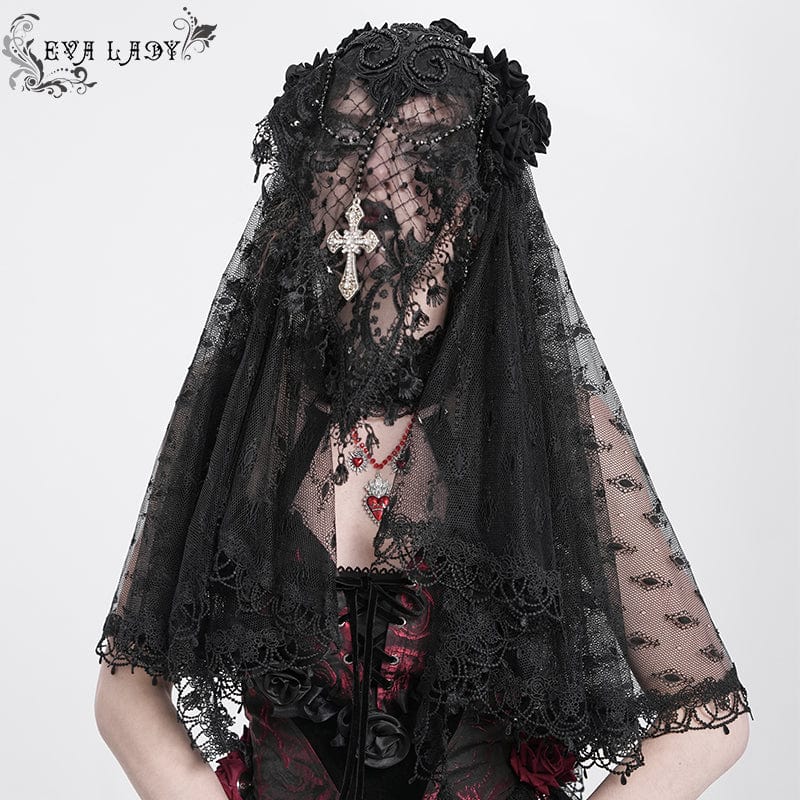 EVA LADY Women's Gothic Rose Tassel Lace Headwear