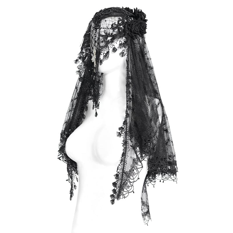 EVA LADY Women's Gothic Rose Tassel Lace Headwear