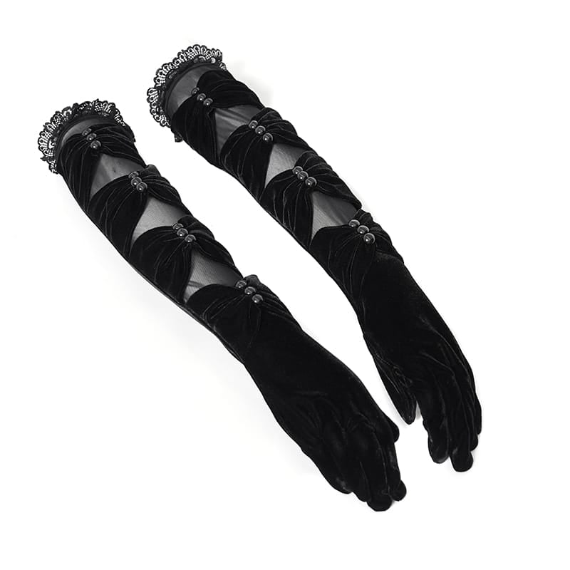 EVA LADY Women's Gothic Ruched Mesh Splice Velvet Long Gloves
