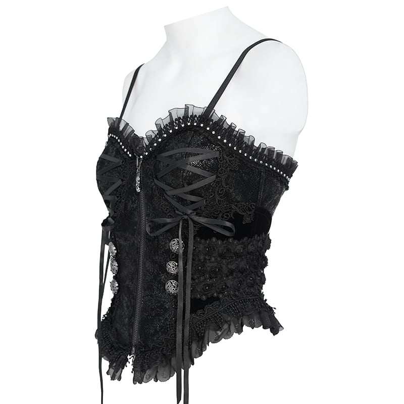 EVA LADY Women's Gothic Ruffle Lace‑up Front Zipper Overbust Corset