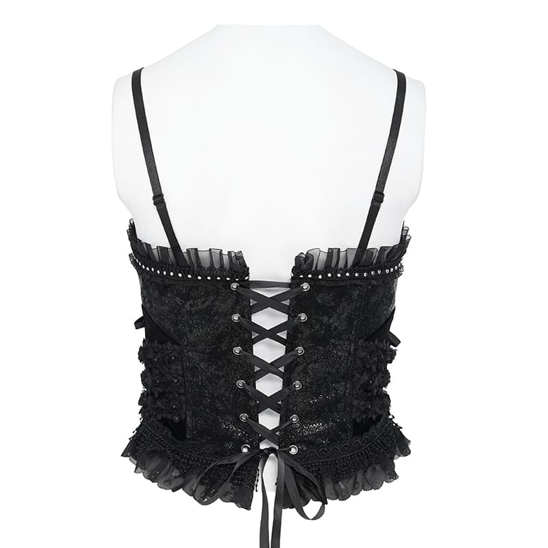 EVA LADY Women's Gothic Ruffle Lace‑up Front Zipper Overbust Corset