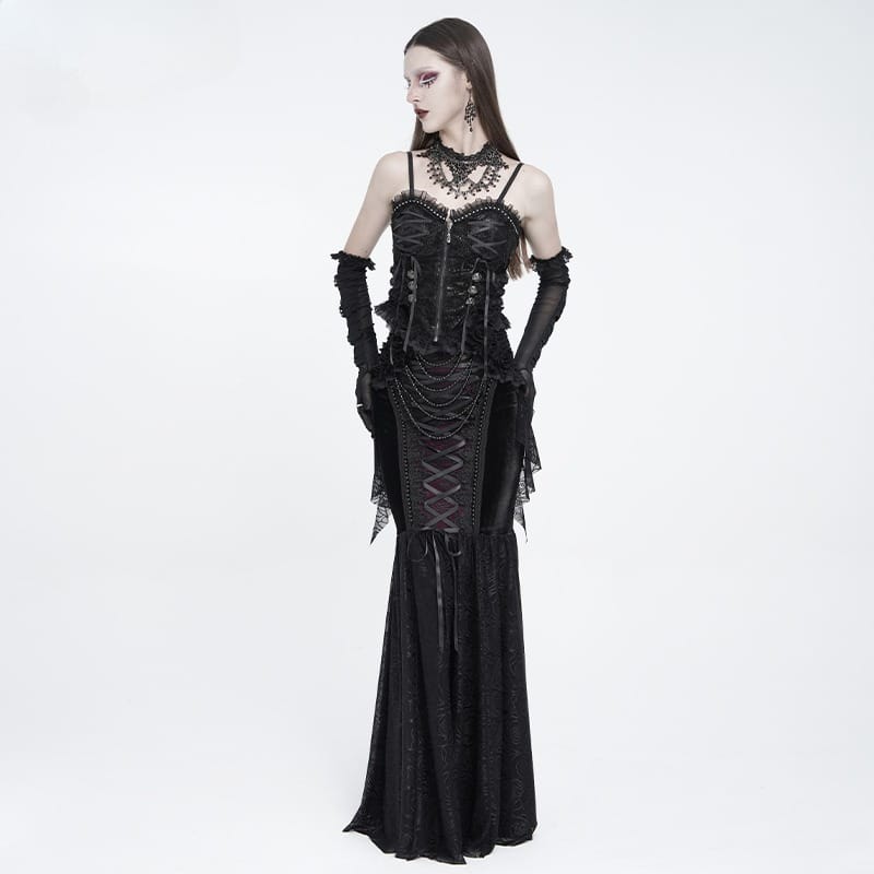 EVA LADY Women's Gothic Ruffle Lace‑up Front Zipper Overbust Corset