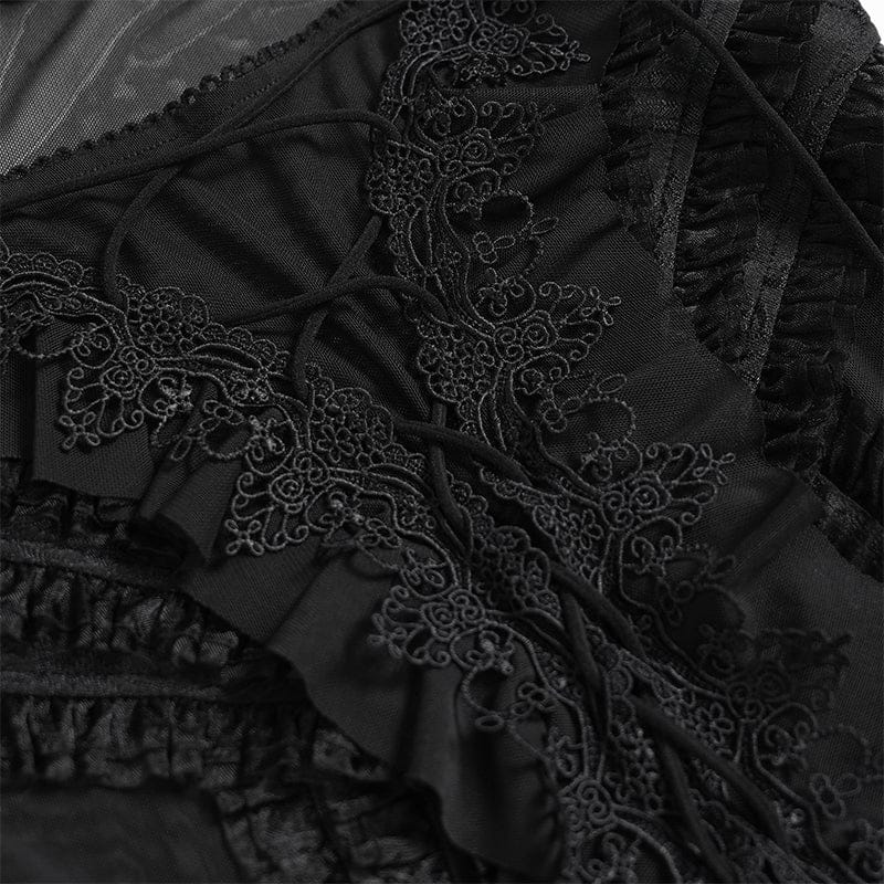 EVA LADY Women's Gothic Ruffled Off Shoulder Flared Sleeved Shirt Black