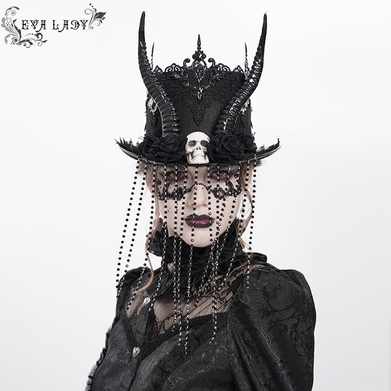 EVA LADY Women's Gothic Skull&Horn Beaded Hat