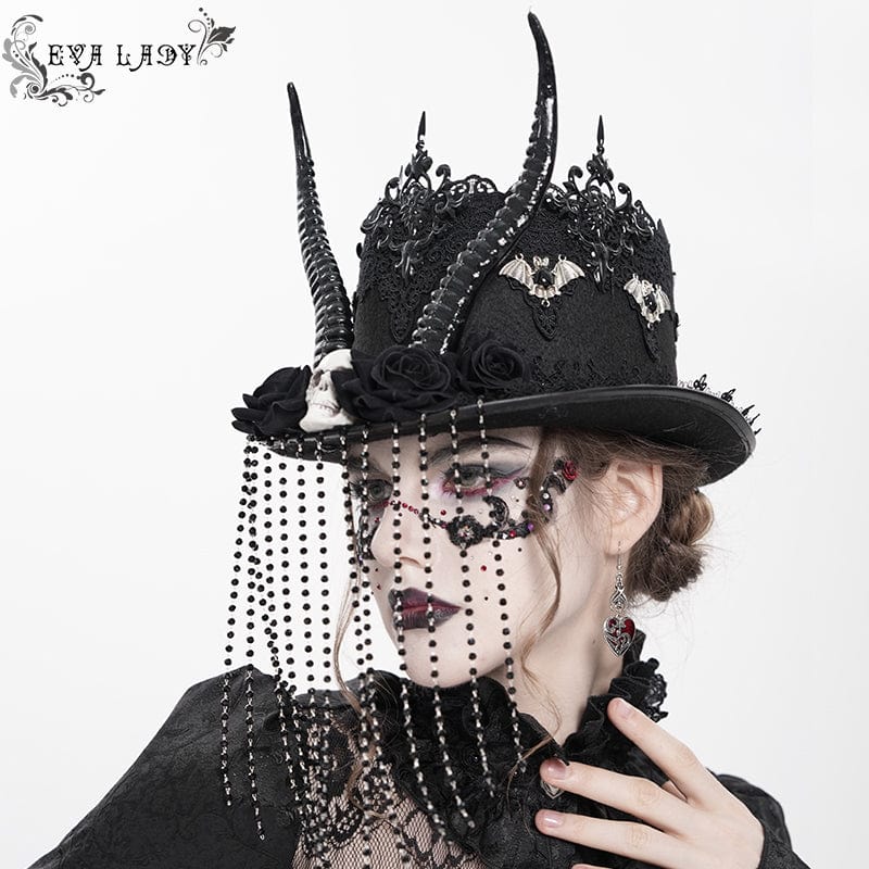 EVA LADY Women's Gothic Skull&Horn Beaded Hat