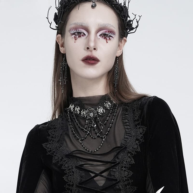EVA LADY Women's Gothic Spider Beaded Chain Lace Choker