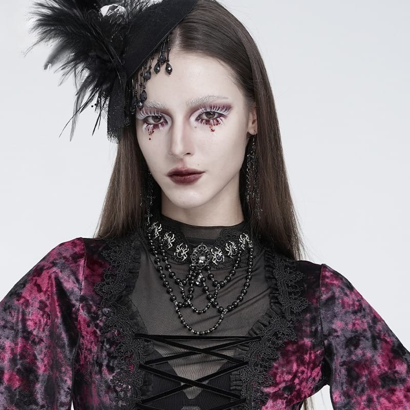 EVA LADY Women's Gothic Spider Beaded Chain Lace Choker