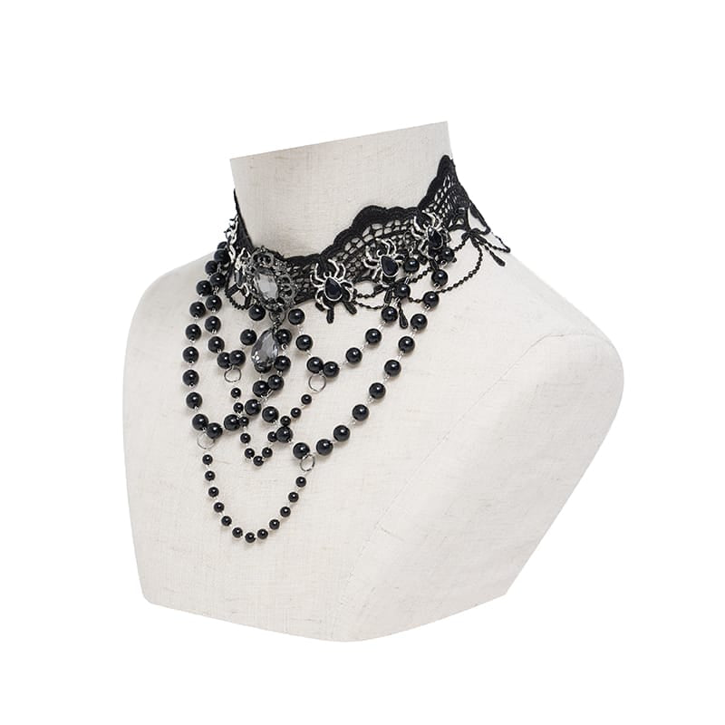 EVA LADY Women's Gothic Spider Beaded Chain Lace Choker