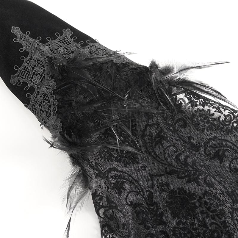 EVA LADY Women's Gothic Stand Collar Floral Embroidered Feather Jacket