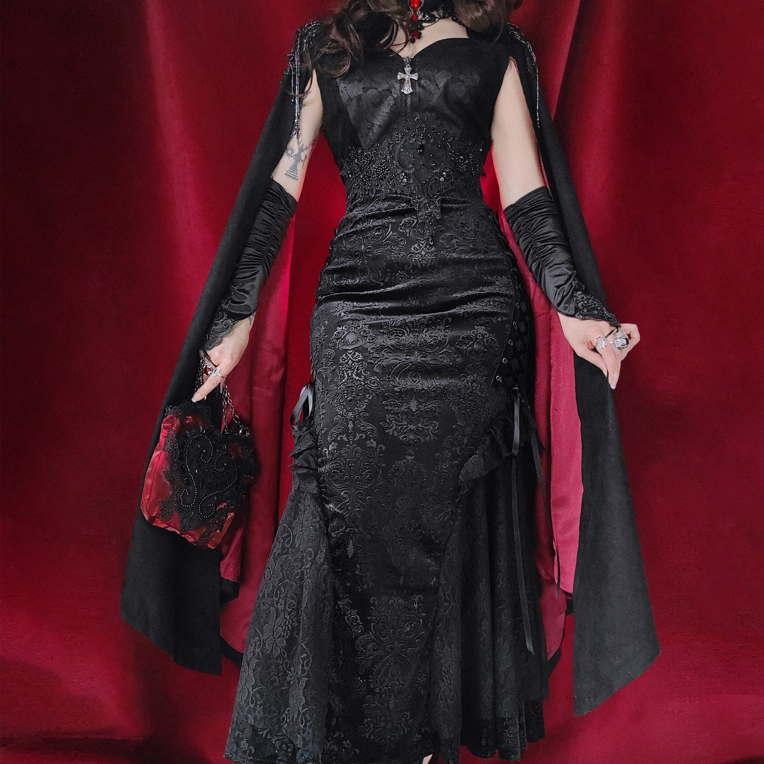 EVA LADY Women's Gothic Stand Collar Floral Embroidered Shirt