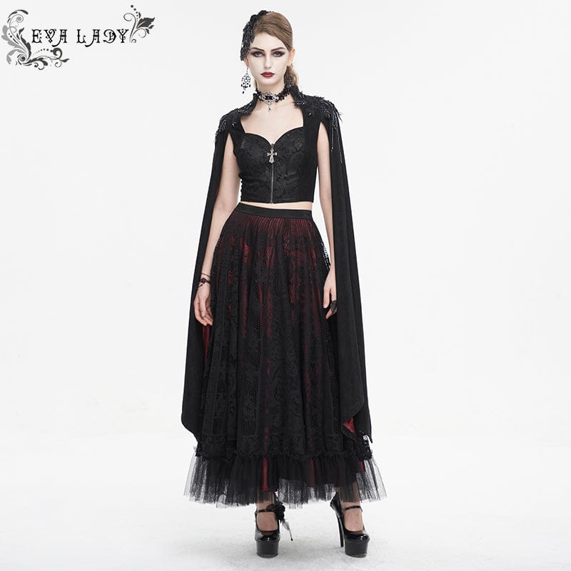 EVA LADY Women's Gothic Stand Collar Floral Embroidered Shirt