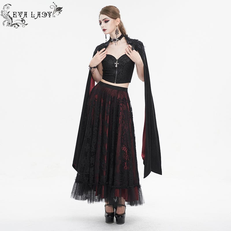 EVA LADY Women's Gothic Stand Collar Floral Embroidered Shirt