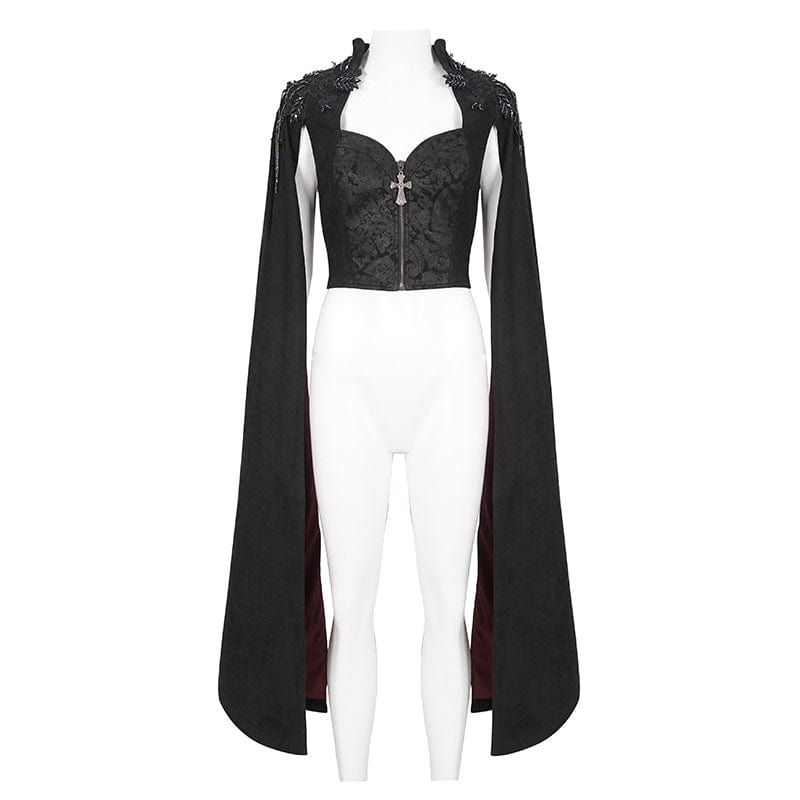 EVA LADY Women's Gothic Stand Collar Floral Embroidered Shirt