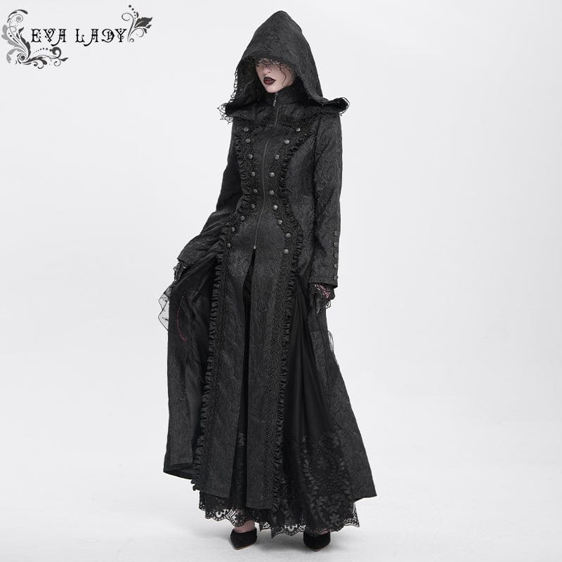 EVA LADY Women's Gothic Stand Collar Ruffled Coat with Hood