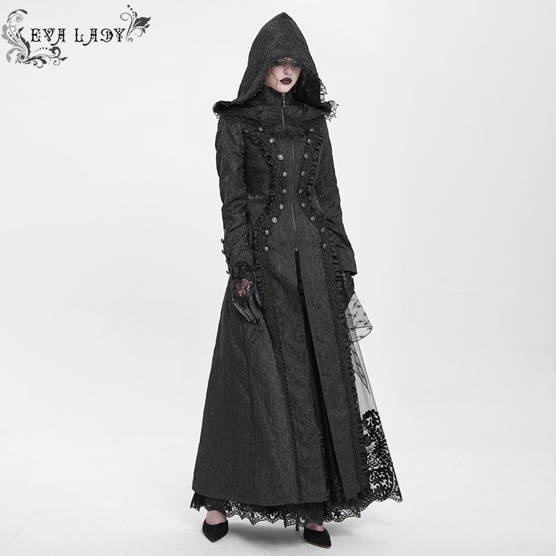 EVA LADY Women's Gothic Stand Collar Ruffled Coat with Hood